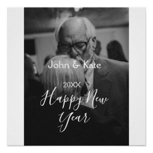 Happy new year couple photo name year black white  poster