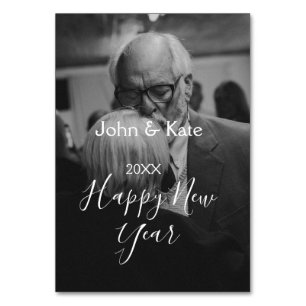 Happy new year couple photo name year black white table number