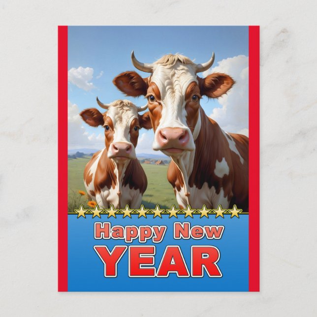 happy new year cows postcard (Front)