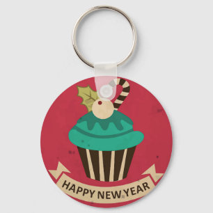 Happy New Year Cupcake Button Keychain