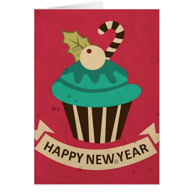 Happy New Year Cupcake Greeting Card (Front)