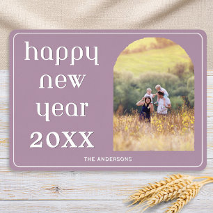 Happy New Year Custom Photo Arch Blush Pink Foil Holiday Card