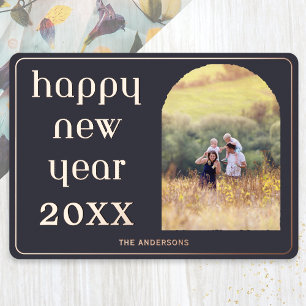 Happy New Year Custom Photo Arch Personalised Foil Holiday Card