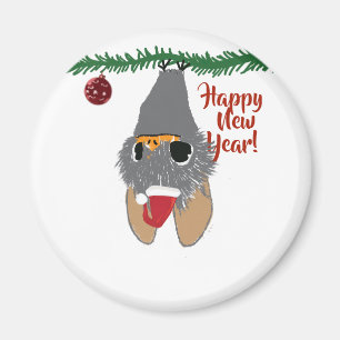 Happy New Year, Cute Bat Round Magnet