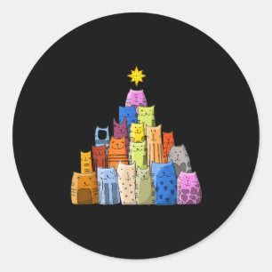 Happy New Year, Cute Funny Christmas Cats Decorati Classic Round Sticker
