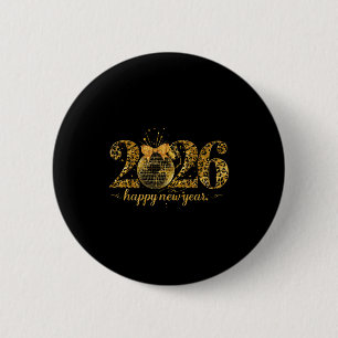 Happy New Year Cute Gold Disco Ball Bow New Year's 6 Cm Round Badge