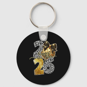 Happy New Year Cute Gold Disco Ball Bow New Year's Key Ring