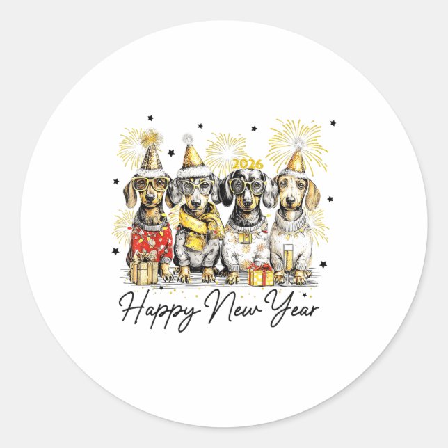 Happy New Year Dachshund Dog Lover 2026 New Year H Classic Round Sticker (Front)