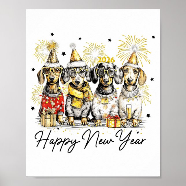 Happy New Year Dachshund Dog Lover 2026 New Year H Poster (Front)