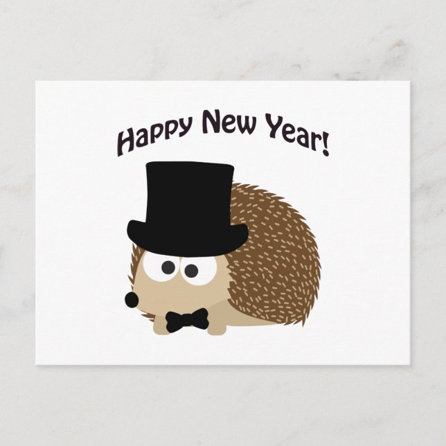 Happy New Year! Dapper Hedgehog Holiday Postcard (Front)