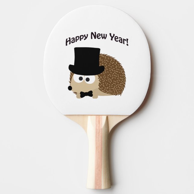 Happy New Year! Dapper Hedgehog Ping Pong Paddle (Front)