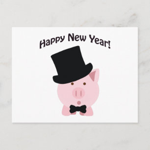 Happy New Year! Dapper Pig Holiday Postcard
