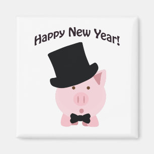 Happy New Year! Dapper Pig Magnet