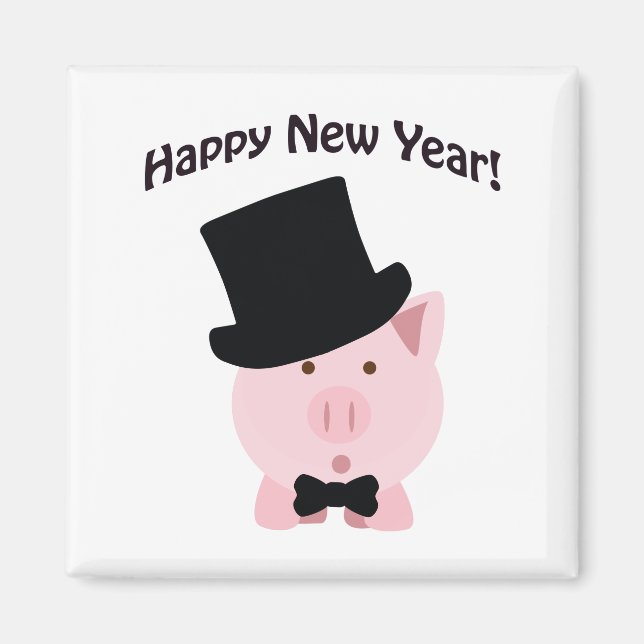 Happy New Year! Dapper Pig Magnet (Front)