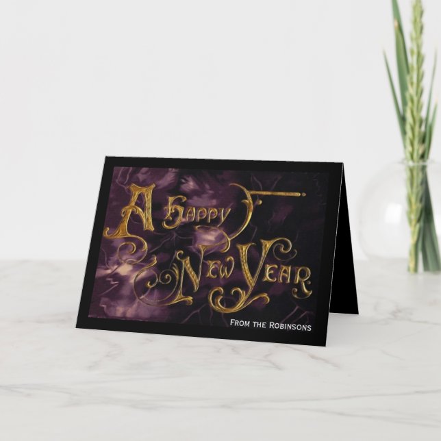 Happy New Year Deep Purple Greeting Cards (Front)