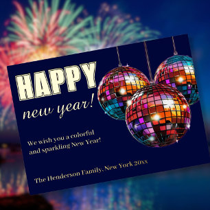 Happy New Year Disco Ball  Foil Holiday Card