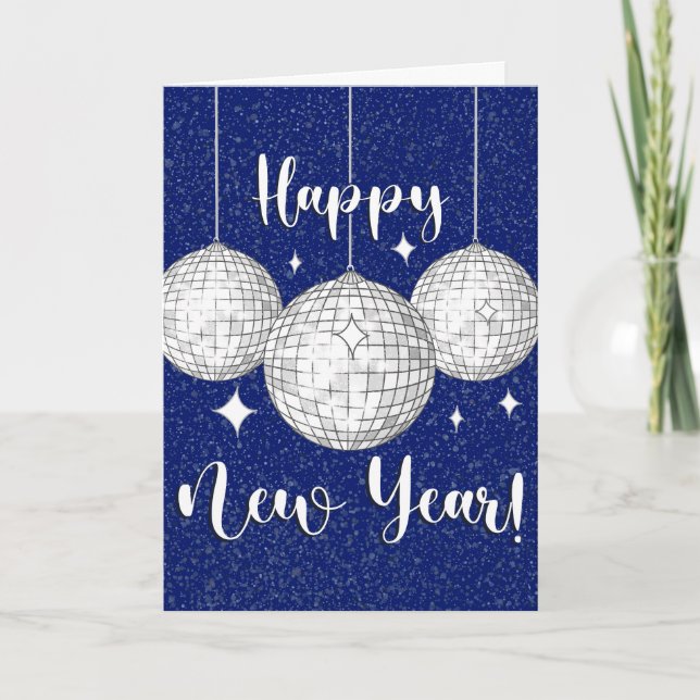 Happy New Year Disco Balls Card (Front)