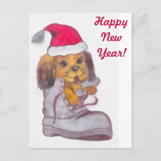 Happy New Year Dog Holiday Postcard