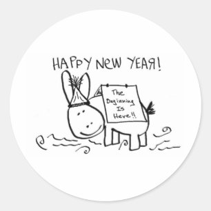 happy new year donkey classic round sticker