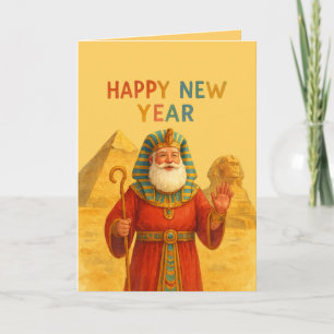 Happy New Year Egyptian Pharaoh Santa Funny art  Card