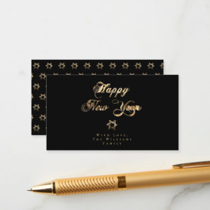 Happy New Year Elegant Black and Gold Look Stars Enclosure Card