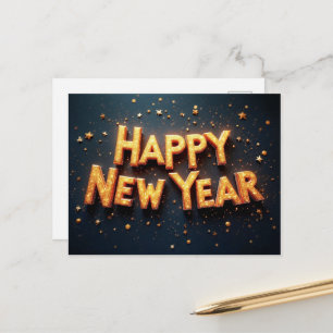 Happy New Year, elegant black and gold, Postcard