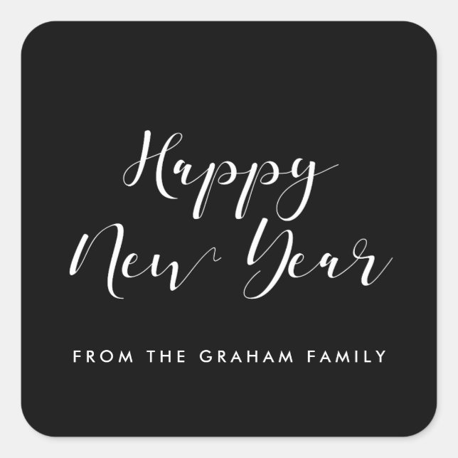 Happy New Year elegant black and white Square Sticker (Front)