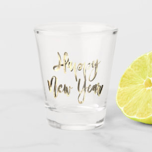 Happy New Year Elegant Gold Look Script Chic Shot Glass
