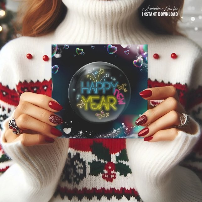 Happy new year elegant neon black CARD (Creator Uploaded)