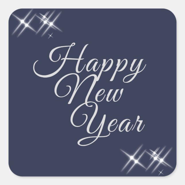 Happy New Year Elegant Sparkles Navy Blue Square Sticker (Front)