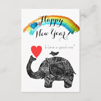 Happy New Year Elephant and Blue Bird Invitation