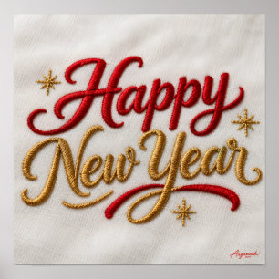 Happy New Year Embroidered Poster