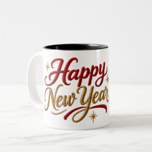 Happy New Year Embroidered Two-Tone Coffee Mug