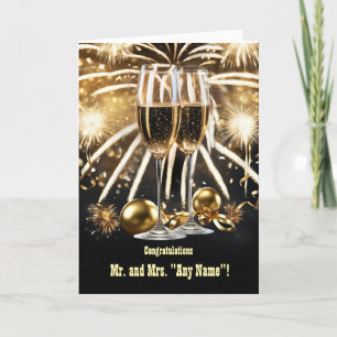 Happy New Year Eve Wedding Champagne and Fireworks Card