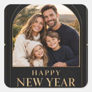 Happy New Year Family holiday Greeting Square Sticker
