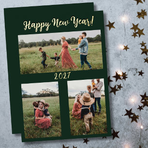 Happy New Year Family Photo Foil Holiday Card