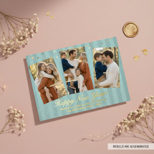 Happy New Year Family Photo Gold Foil Holiday Card