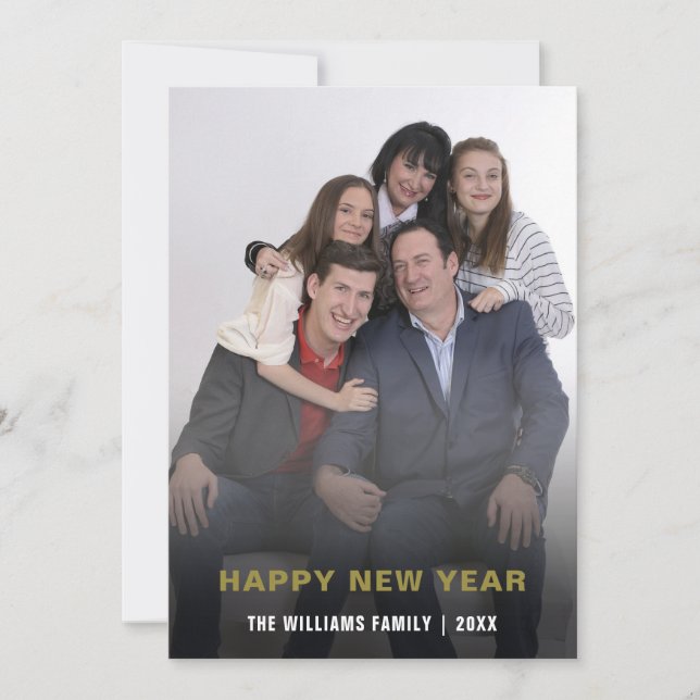 Happy New Year Family Photo Minimalist Typography Holiday Card (Front)