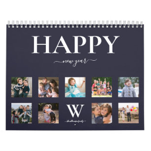 Happy New Year   Family Photo   Monogram Name Calendar