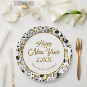 Happy New Year Faux Glitter Personalised Paper Plate