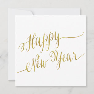 Happy New Year Faux Gold Foil Greeting Holiday Card