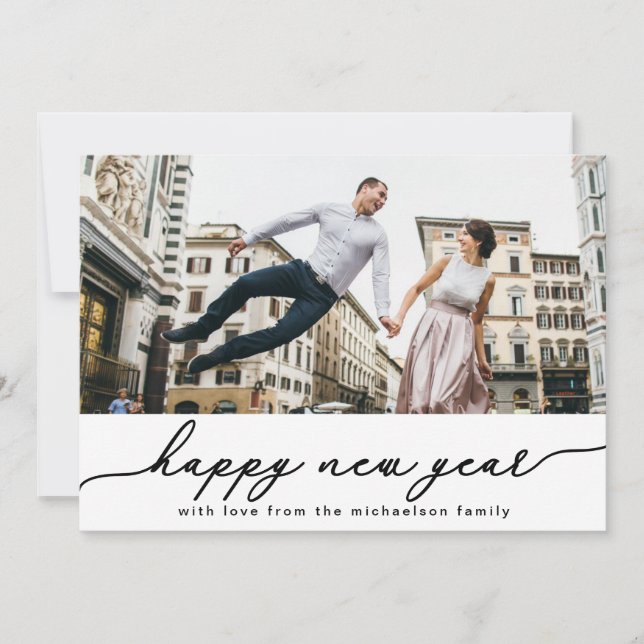 Happy New Year Faux Gold Stars and Confetti Photo Holiday Card (Front)