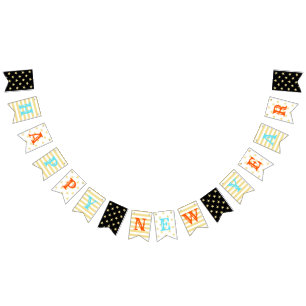 Happy New Year Faux Gold Stars Stripes Custom Fun Bunting