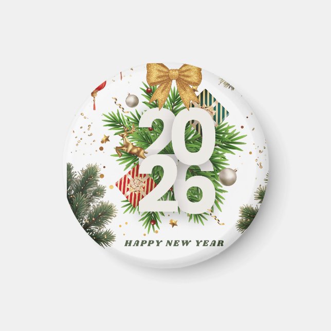 Happy New Year – Festive Christmas Toys, Ornaments Magnet (Front)