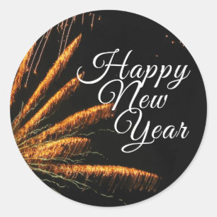 Happy New Year Festive Firework Classic Round Sticker