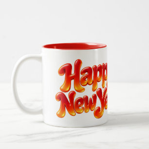 Happy New Year Fire Element Fantasy Wordmark Print Two-Tone Coffee Mug