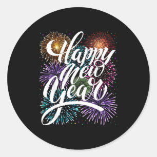 Happy New Year Firework Family Matching Men Women  Classic Round Sticker