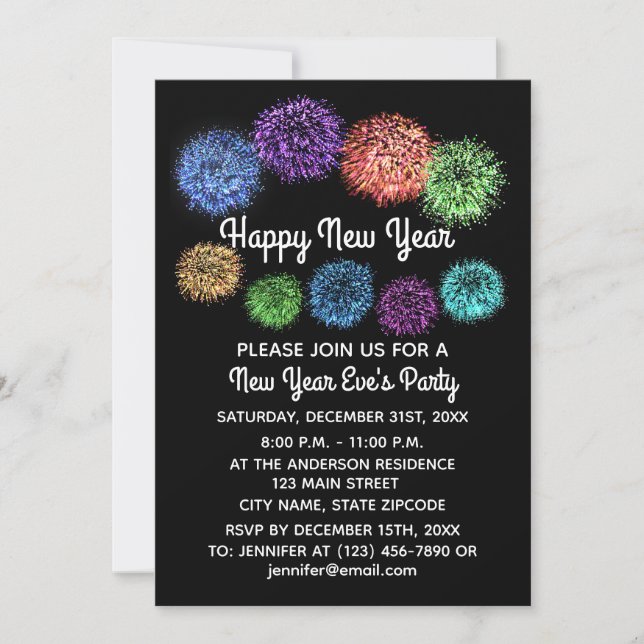 Happy New Year Fireworks #1-2 Invitation Card (Front)