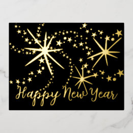 Happy New Year Fireworks | Back Photo Foil Holiday Postcard