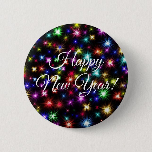Happy New Year Fireworks Button (Front)
